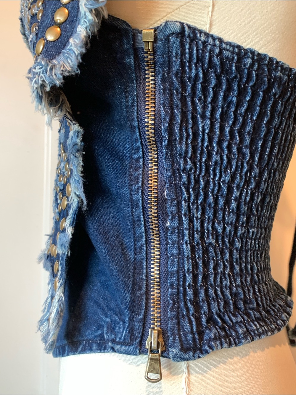 AKIRA Blue Denim Butterfly Studded Corset Camisole - Picture 7 of 10